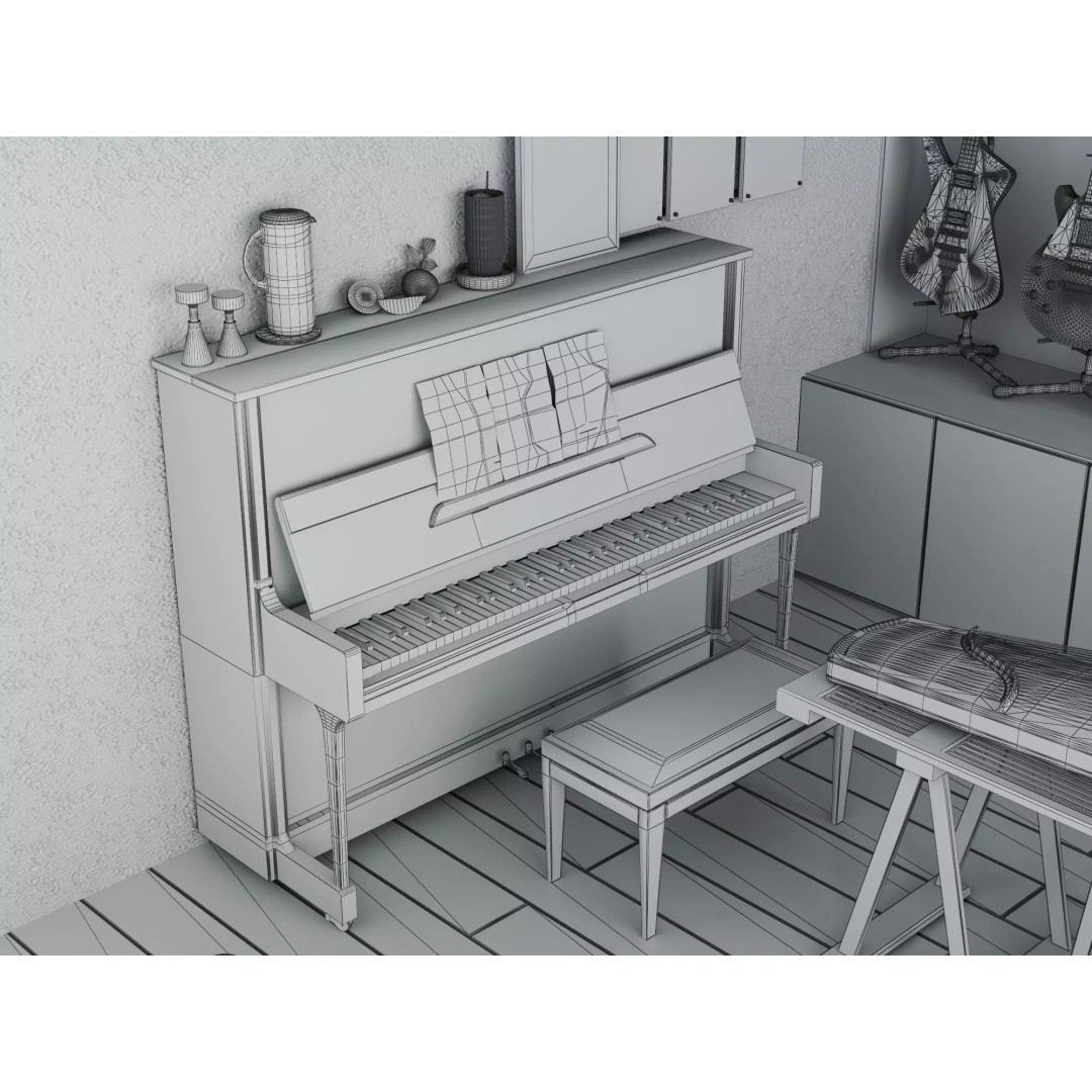 Music Studio Interior 3D Model – Low Poly PBR Asset for Animation - View 19