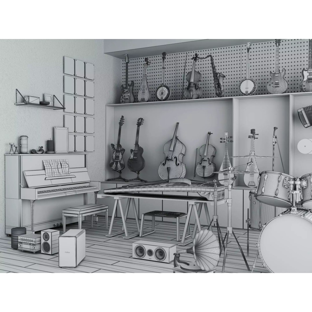 Music Studio Interior 3D Model – Low Poly PBR Asset for Animation - View 22
