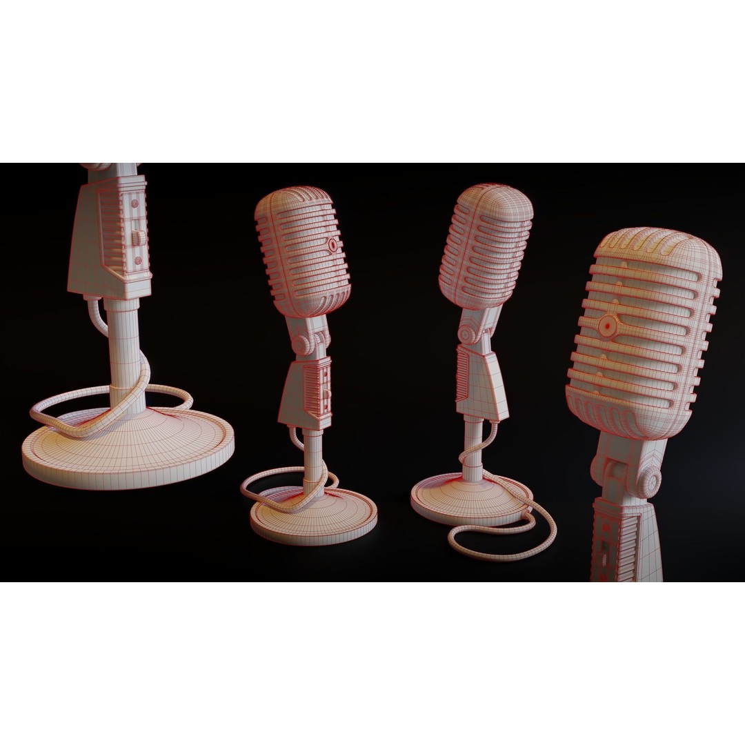 Vintage Microphone 3D Model – Low Poly PBR Audio Asset, FBX