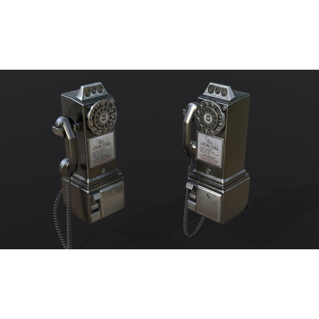 Crosley Retro Pay Phone 3D Model – Low Poly PBR Game Asset, FBX - View 10