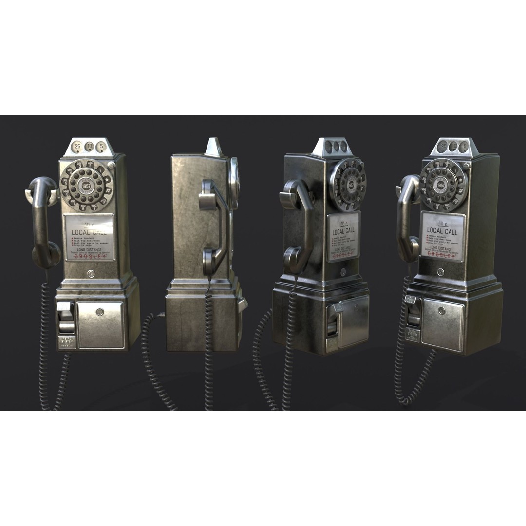 Crosley Retro Pay Phone 3D Model – Low Poly PBR Game Asset, FBX - View 11