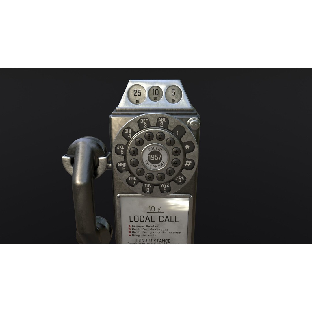 Crosley Retro Pay Phone 3D Model – Low Poly PBR Game Asset, FBX - View 12