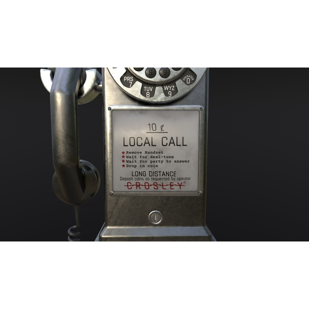 Crosley Retro Pay Phone 3D Model – Low Poly PBR Game Asset, FBX - View 15