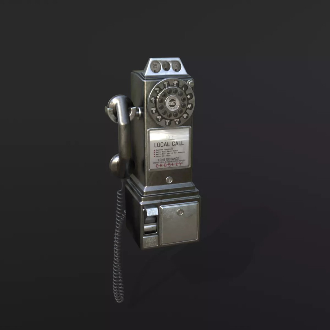 Crosley Retro Pay Phone 3D Model – Low Poly PBR Game Asset, FBX - View 2