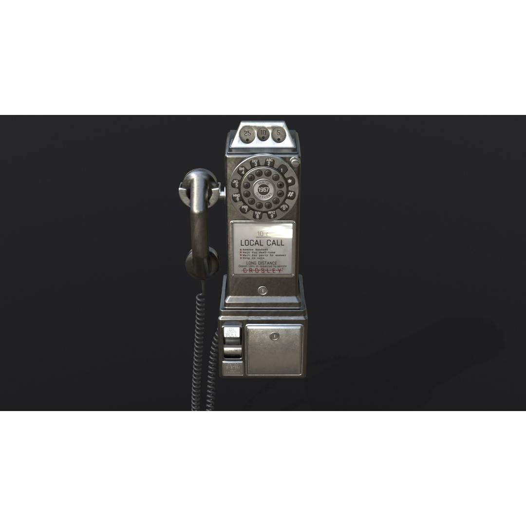 Crosley Retro Pay Phone 3D Model – Low Poly PBR Game Asset, FBX - View 3