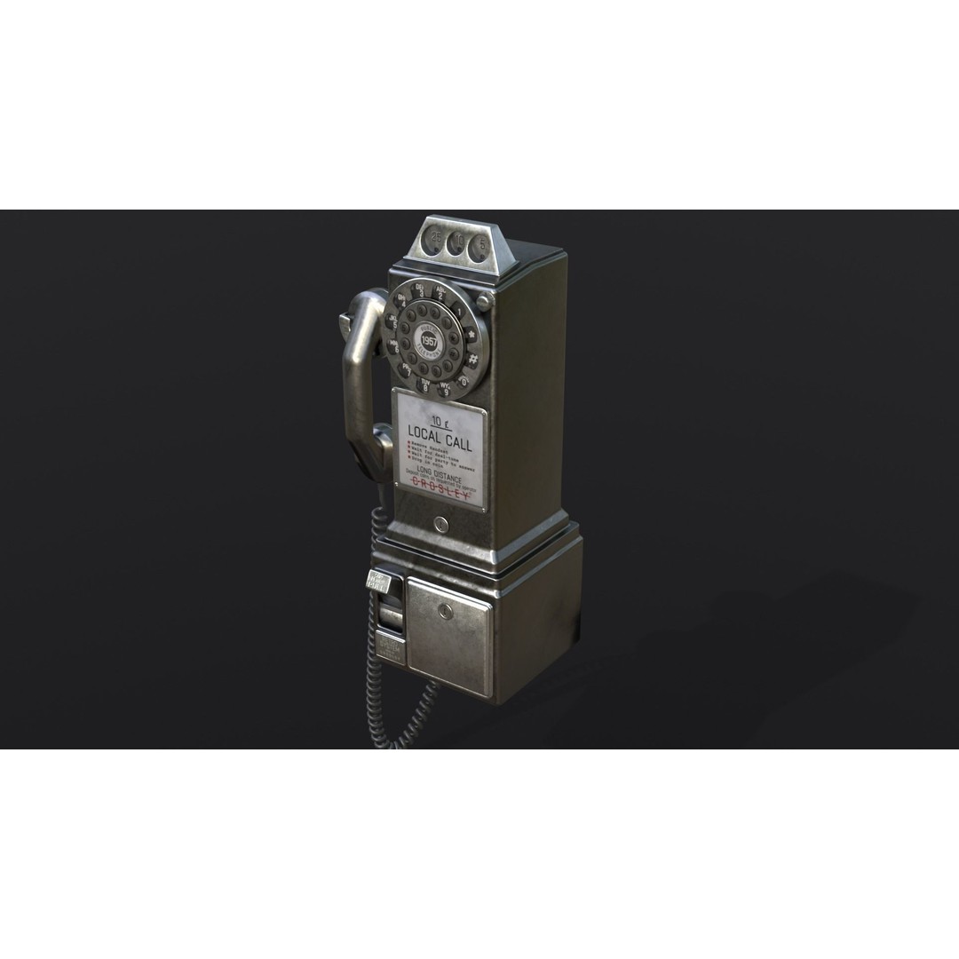 Crosley Retro Pay Phone 3D Model – Low Poly PBR Game Asset, FBX - View 4
