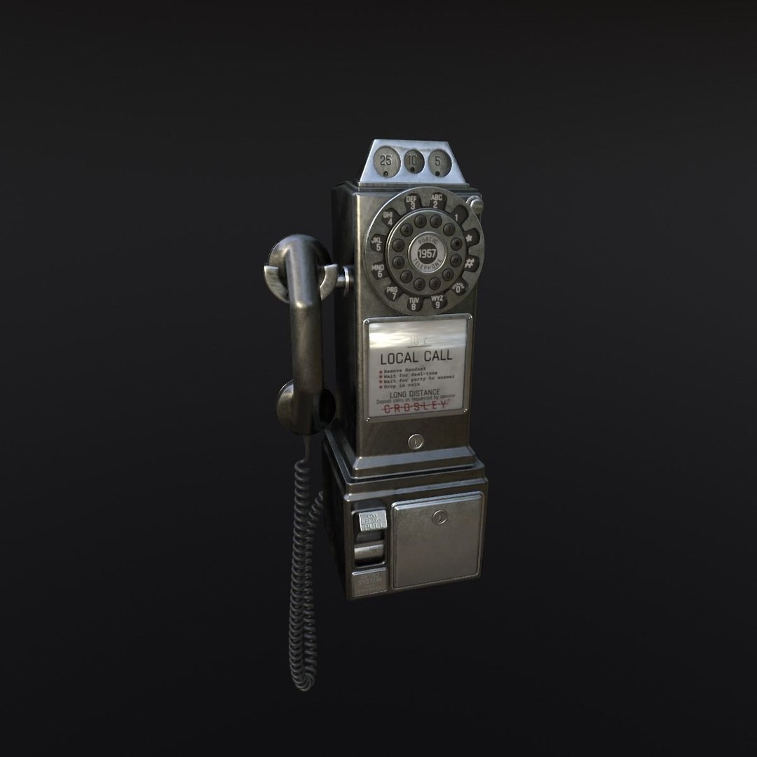 Crosley Retro Pay Phone 3D Model – Low Poly PBR Game Asset, FBX - View 9