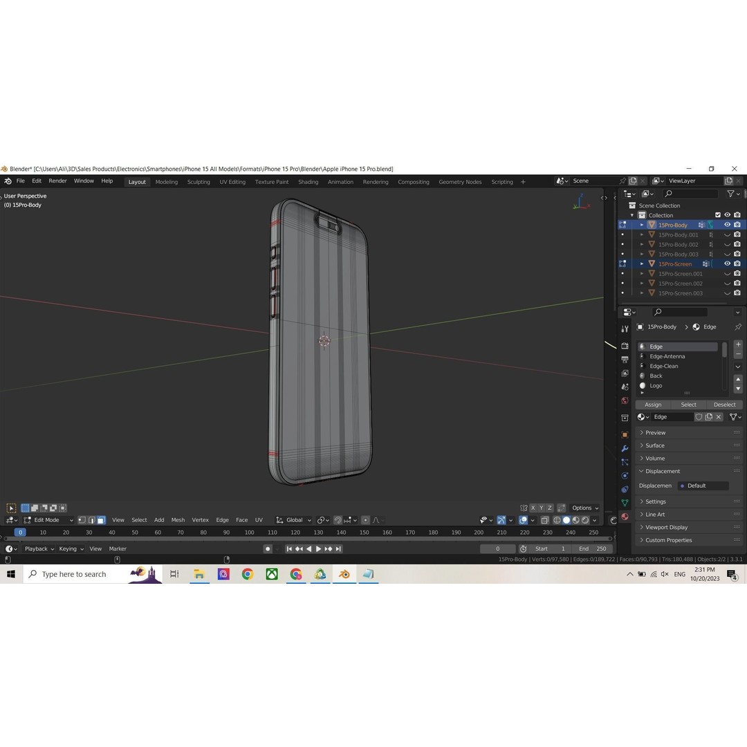 Apple iPhone 15 Pro Max 3D Model – PBR Textured, FBX, Blender