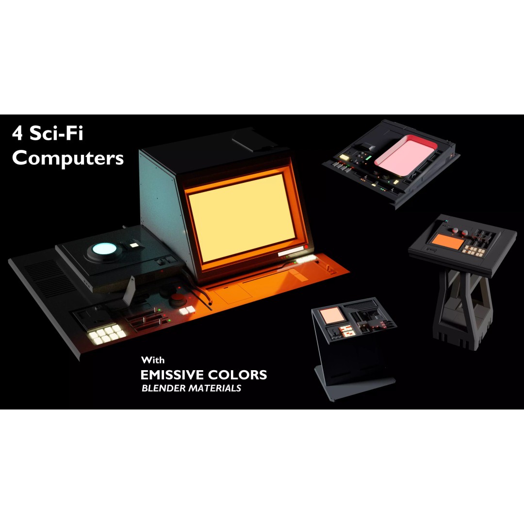 Sci-Fi Computers 3D Model – Control Panels Pack, PBR Textures, FBX - View 2