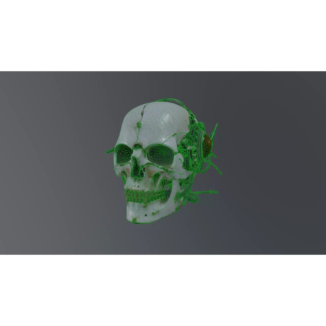 Cyborg Skull 3D Model – Gothic Sci-Fi Prop, Game Ready, FBX