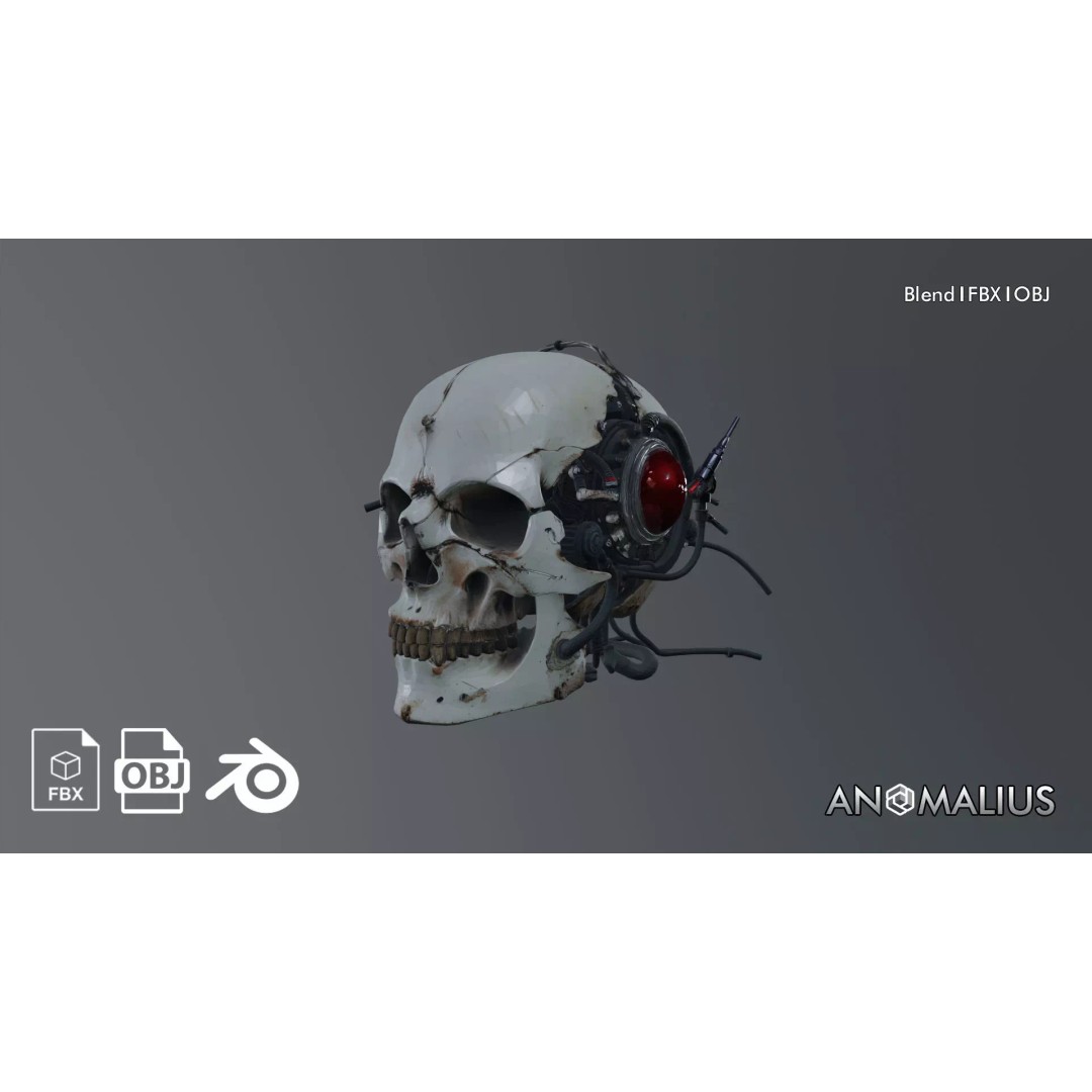 Cyborg Skull 3D Model – Gothic Sci-Fi Prop, Game Ready, FBX - View 2