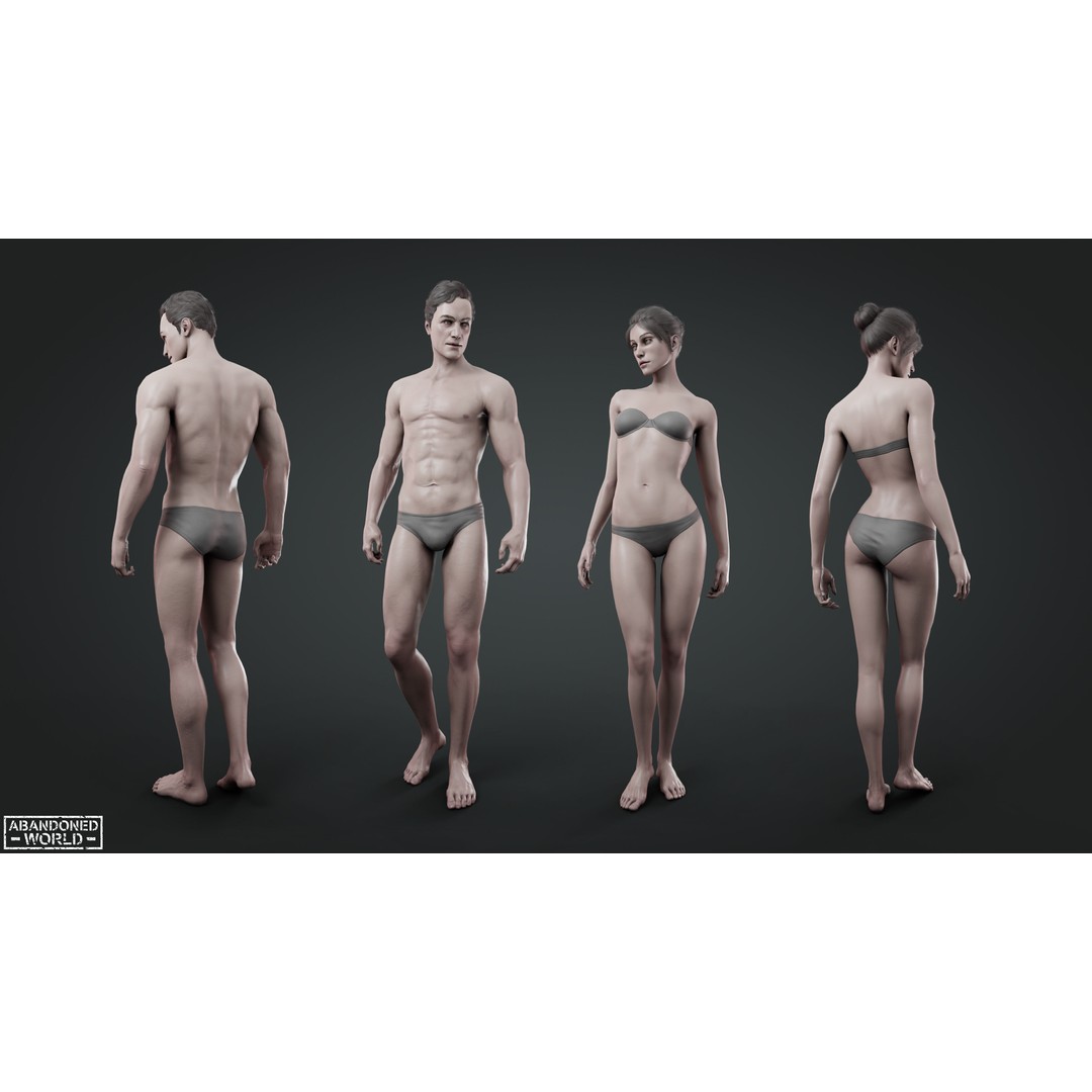 Base Humans 3D Model – Low Poly Game Ready Characters, FBX, Blender - View 3