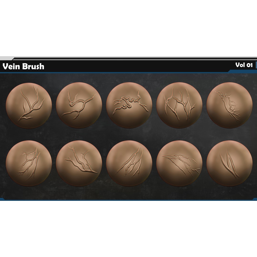 Vein VDM Brush 3D Model – Detail-Rich Alpha Set for ZBrush & Blender - View 3