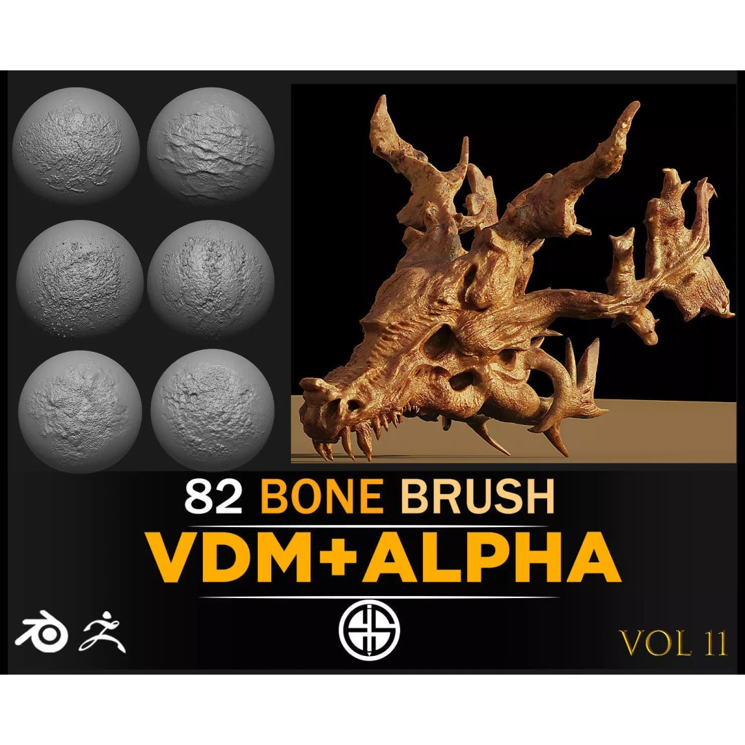 Bone Brush 3D Model – VDM Brush Set for Blender and ZBrush