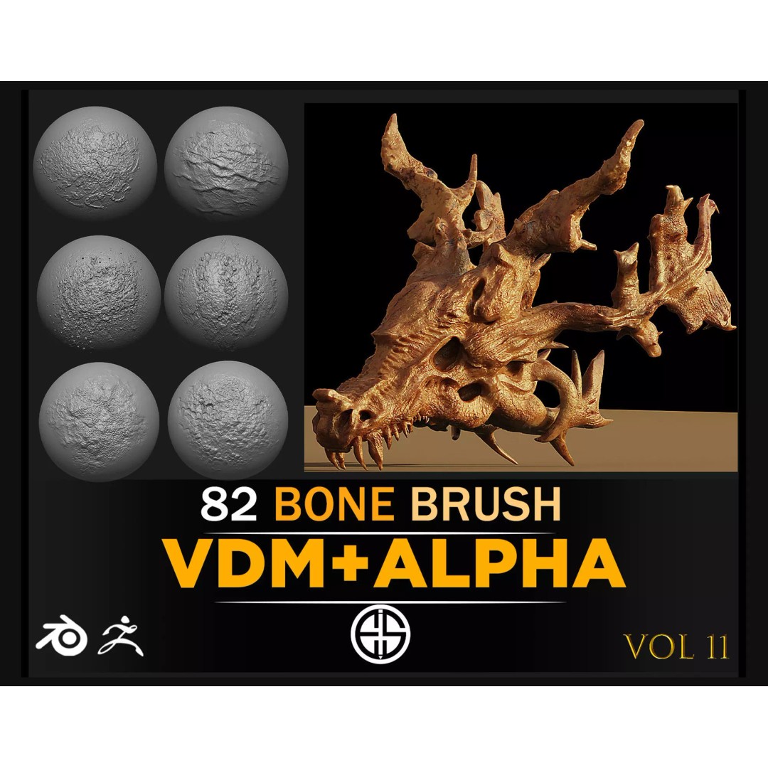 Bone Brush 3D Model – VDM Brush Set for Blender and ZBrush - View 2