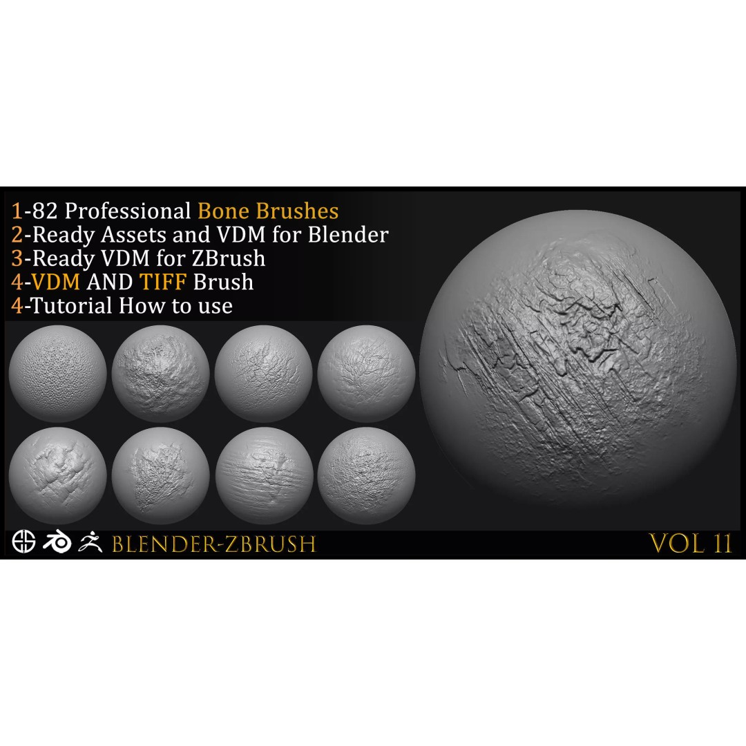 Bone Brush 3D Model – VDM Brush Set for Blender and ZBrush - View 5