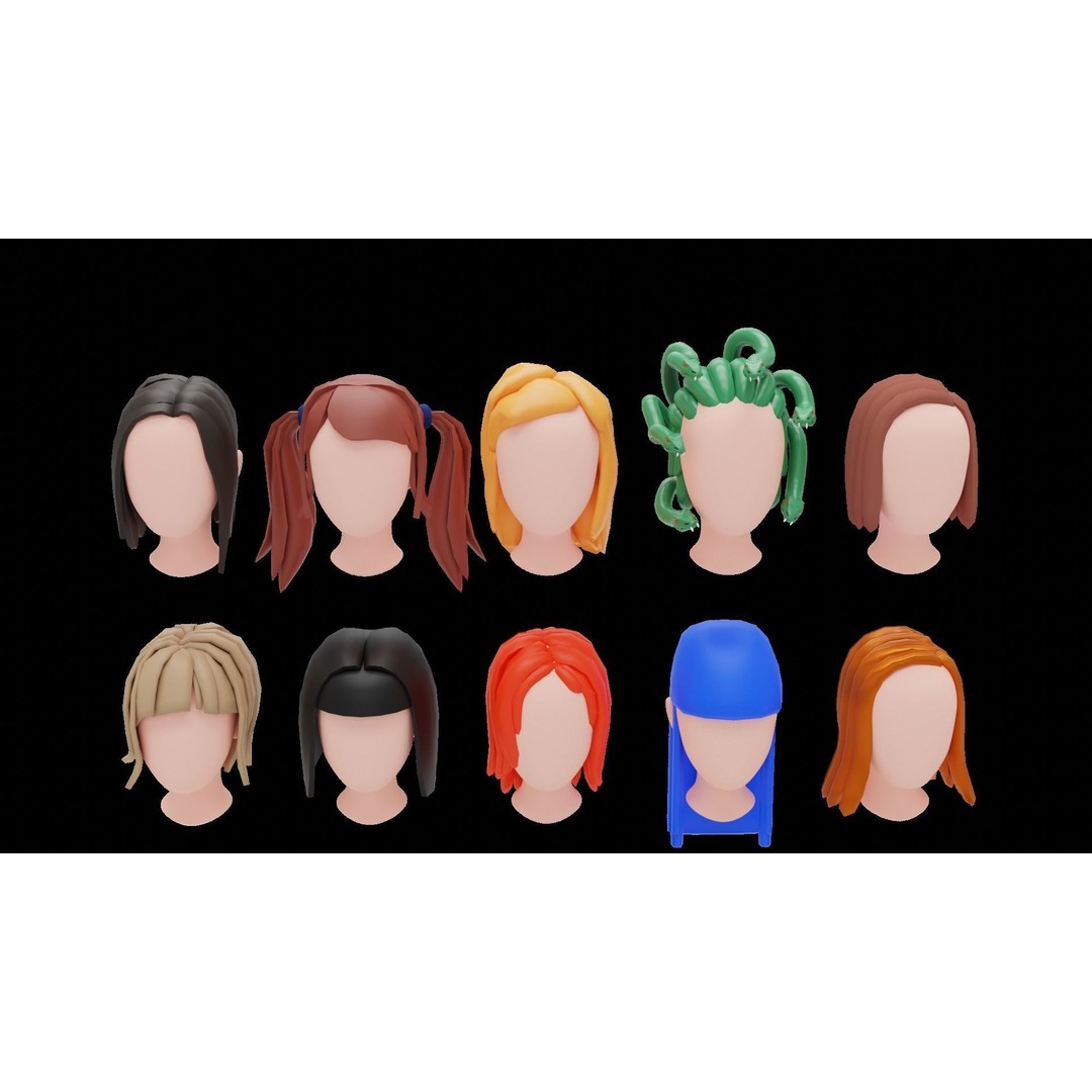 Base Haircuts 3D Model – Low Poly Stylized Haircuts for Character Design