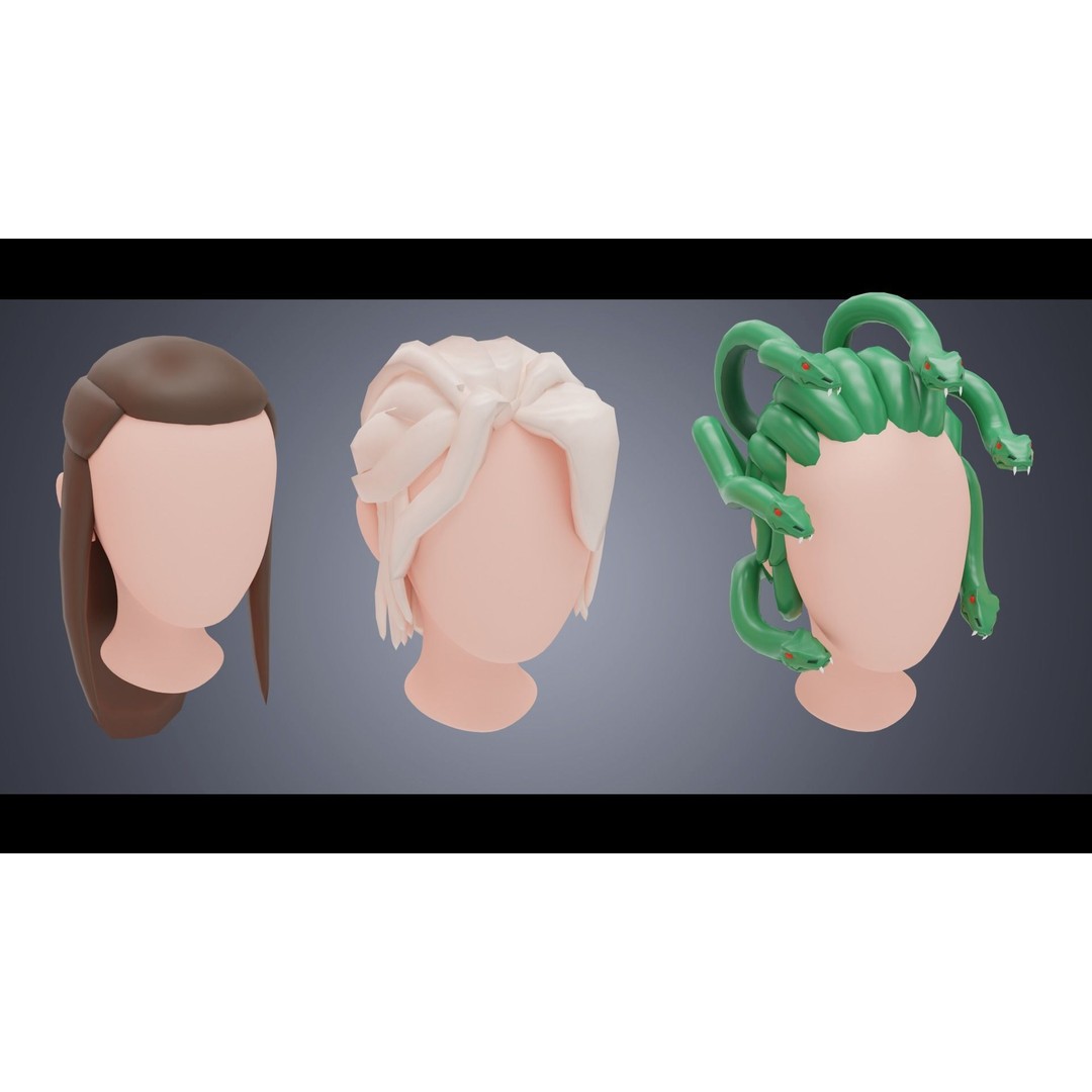 Base Haircuts 3D Model – Low Poly Stylized Haircuts for Character Design - View 10