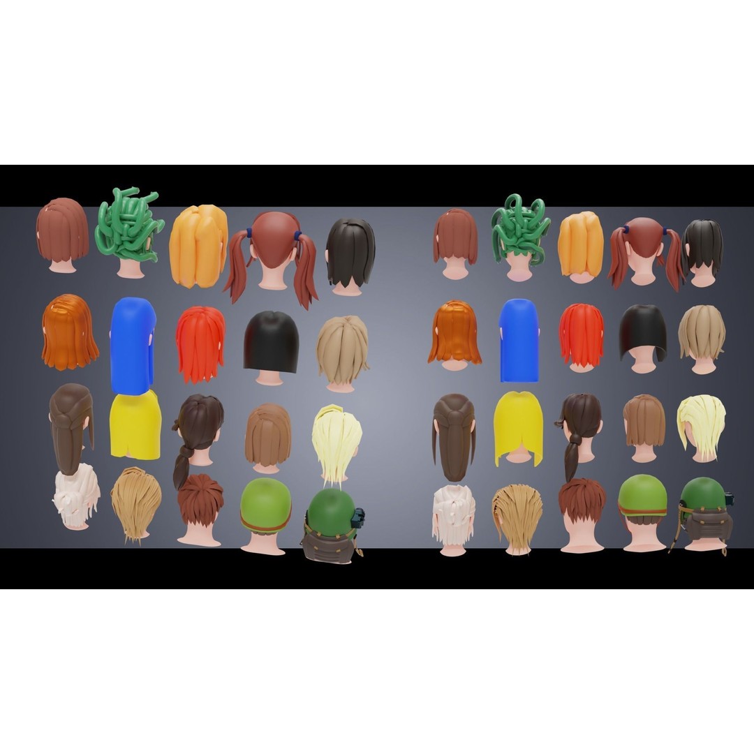 Base Haircuts 3D Model – Low Poly Stylized Haircuts for Character Design - View 12