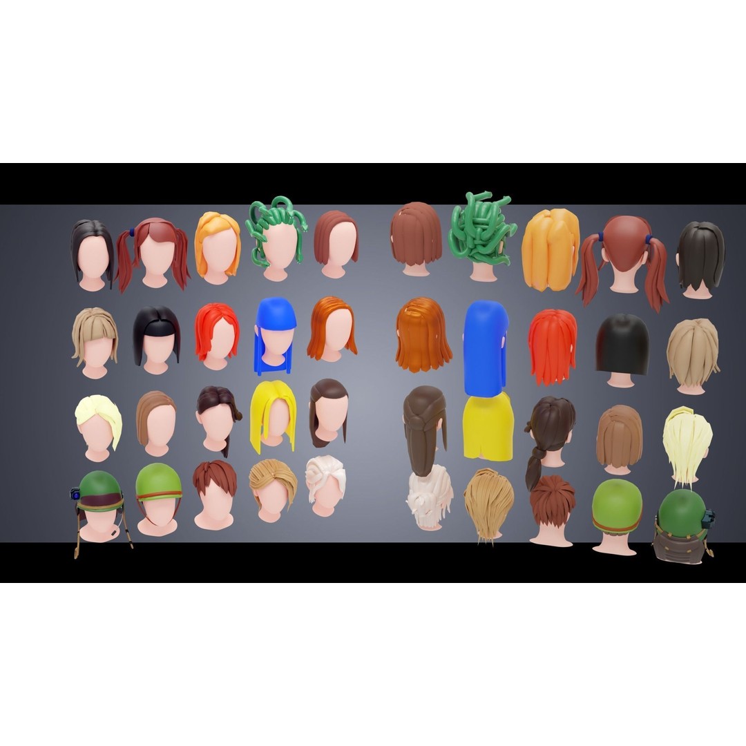 Base Haircuts 3D Model – Low Poly Stylized Haircuts for Character Design - View 13