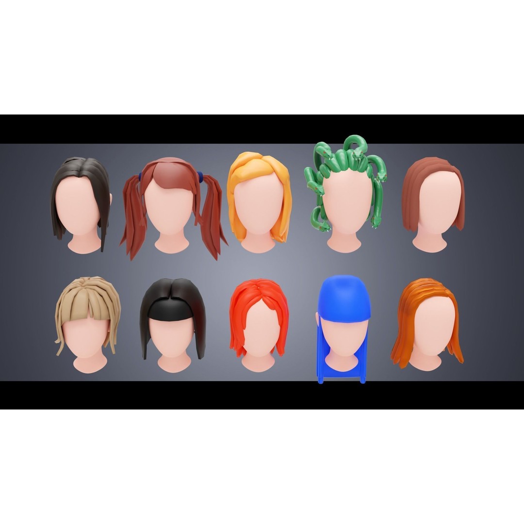 Base Haircuts 3D Model – Low Poly Stylized Haircuts for Character Design - View 14