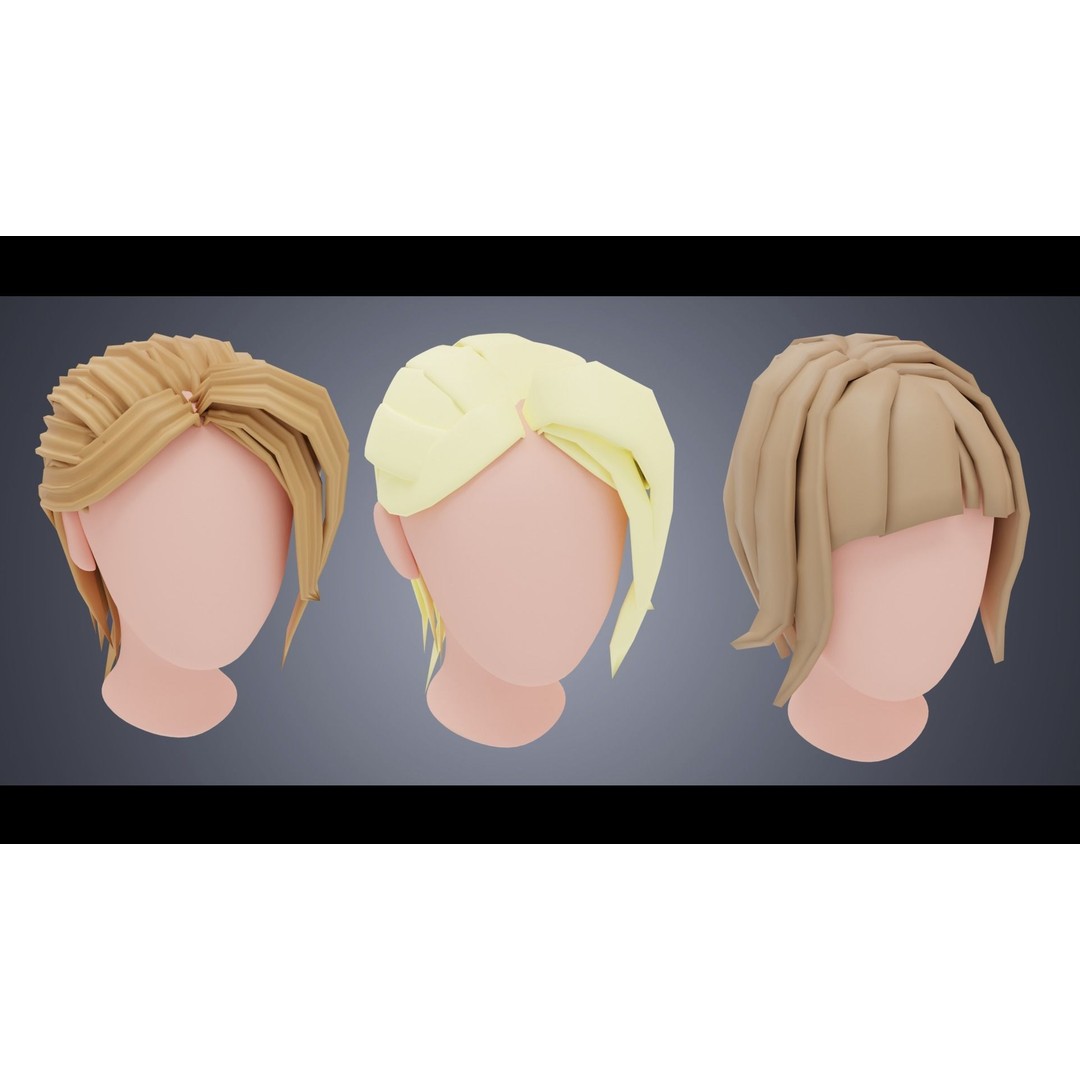 Base Haircuts 3D Model – Low Poly Stylized Haircuts for Character Design - View 15