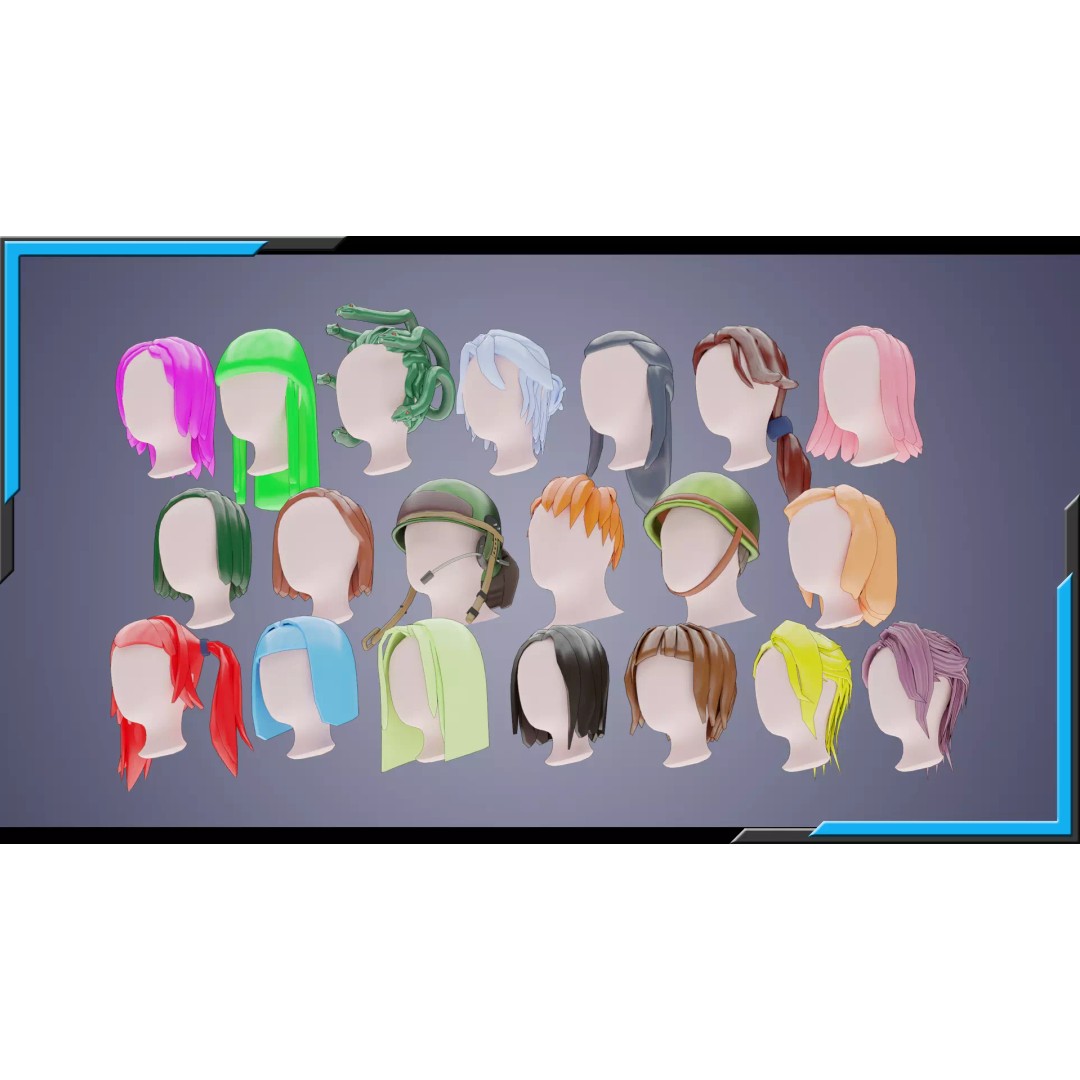 Base Haircuts 3D Model – Low Poly Stylized Haircuts for Character Design - View 2