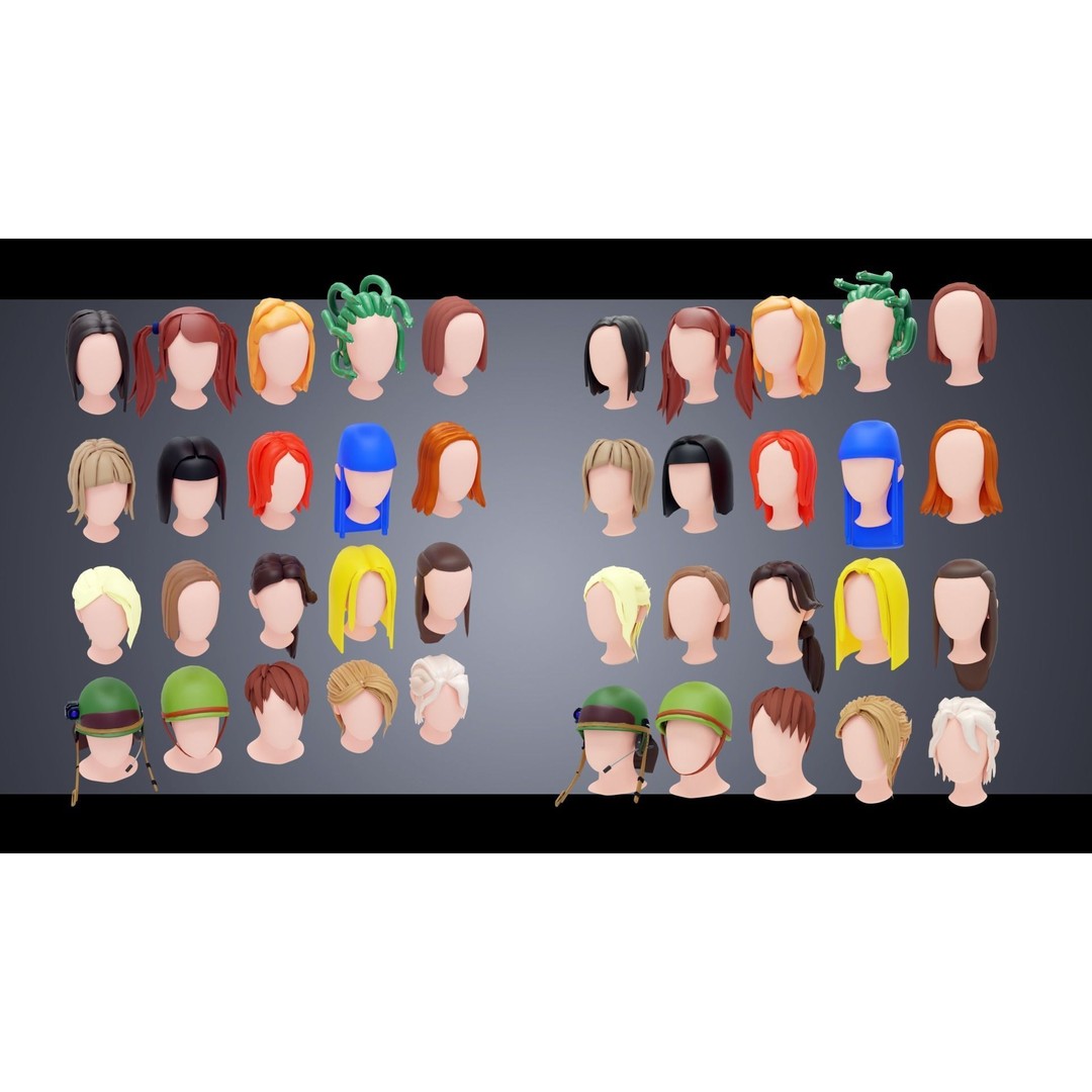 Base Haircuts 3D Model – Low Poly Stylized Haircuts for Character Design - View 3