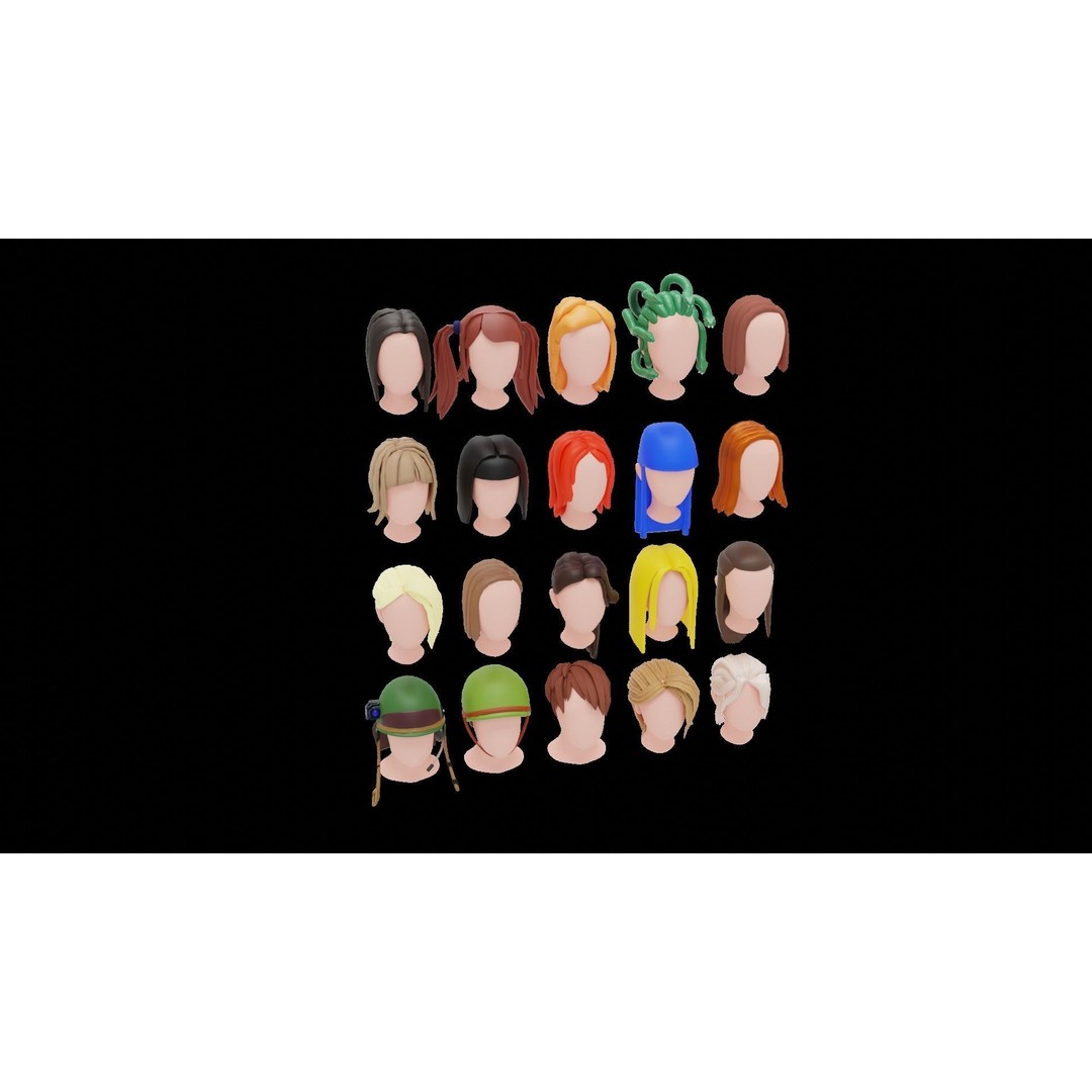 Base Haircuts 3D Model – Low Poly Stylized Haircuts for Character Design - View 37