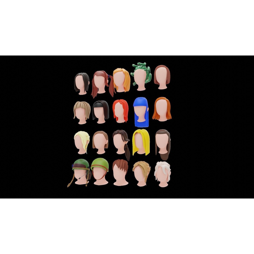 Base Haircuts 3D Model – Low Poly Stylized Haircuts for Character Design - View 38