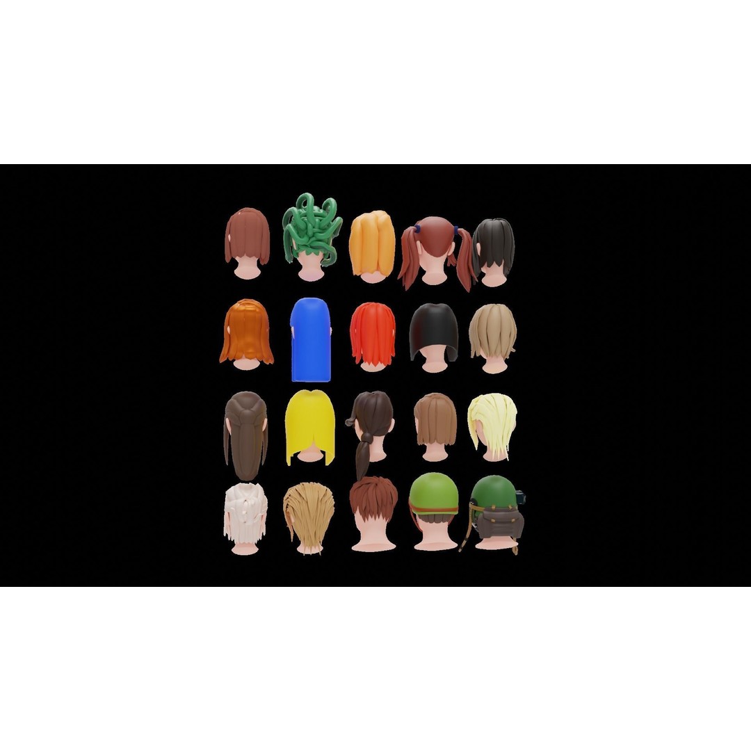Base Haircuts 3D Model – Low Poly Stylized Haircuts for Character Design - View 39