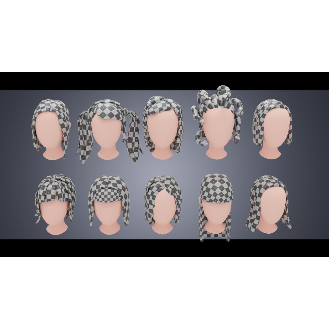 Base Haircuts 3D Model – Low Poly Stylized Haircuts for Character Design - View 4