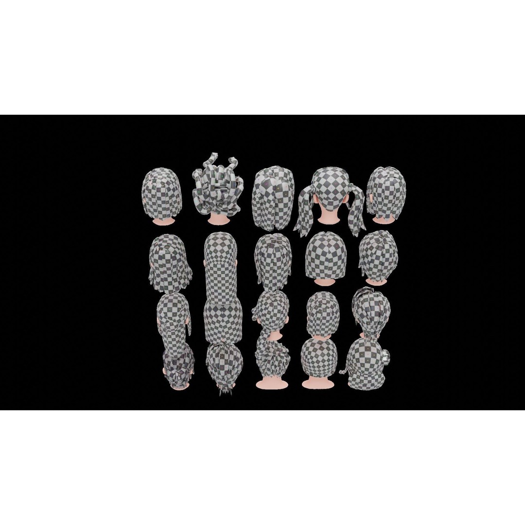 Base Haircuts 3D Model – Low Poly Stylized Haircuts for Character Design - View 40