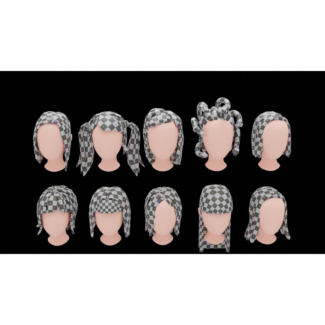 Base Haircuts 3D Model – Low Poly Stylized Haircuts for Character Design - View 41
