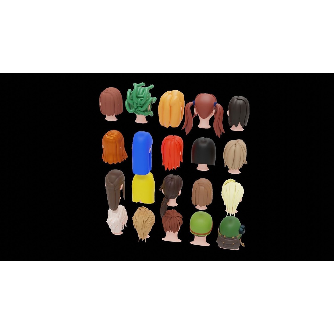 Base Haircuts 3D Model – Low Poly Stylized Haircuts for Character Design - View 43