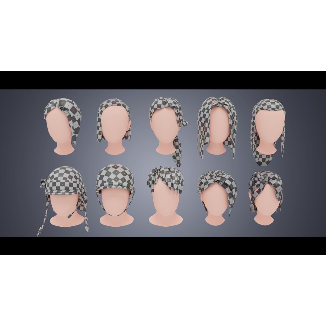 Base Haircuts 3D Model – Low Poly Stylized Haircuts for Character Design - View 5