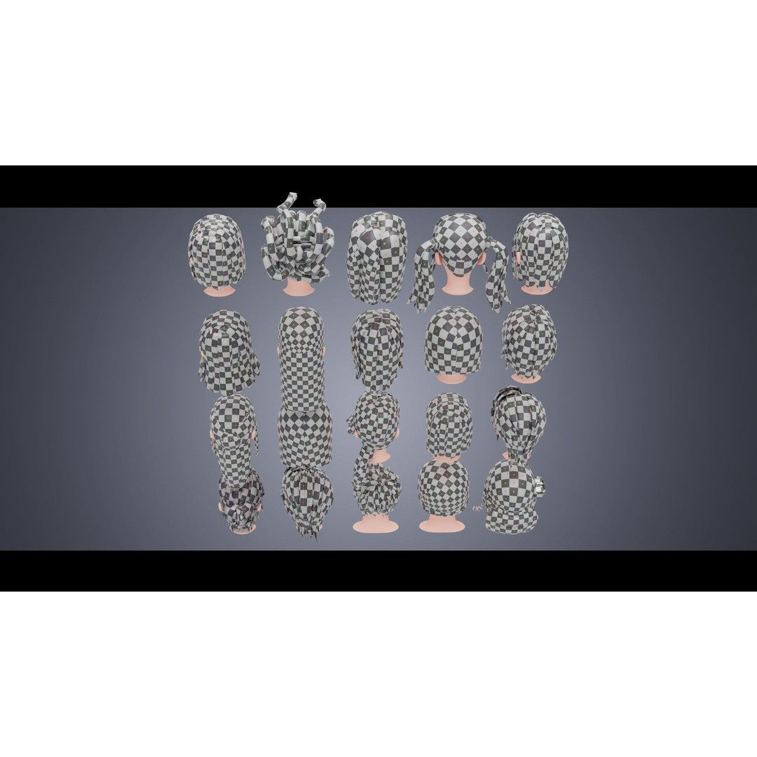 Base Haircuts 3D Model – Low Poly Stylized Haircuts for Character Design - View 6