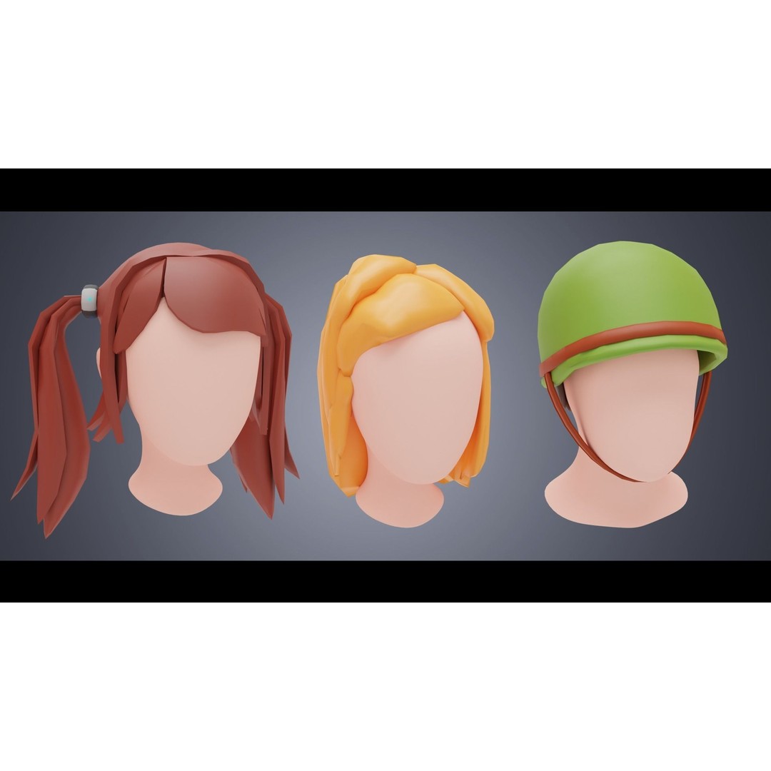 Base Haircuts 3D Model – Low Poly Stylized Haircuts for Character Design - View 7