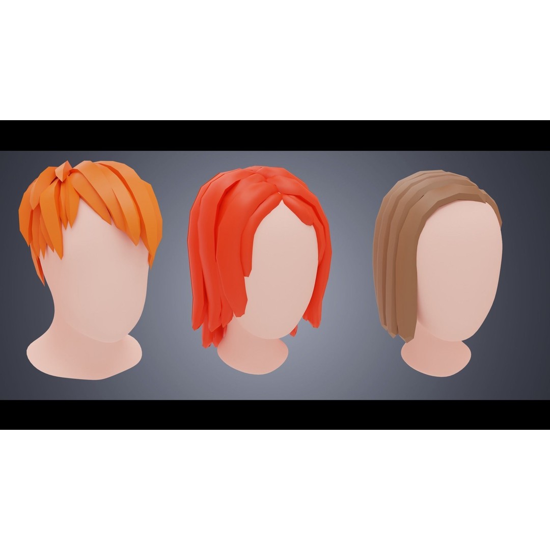 Base Haircuts 3D Model – Low Poly Stylized Haircuts for Character Design - View 8