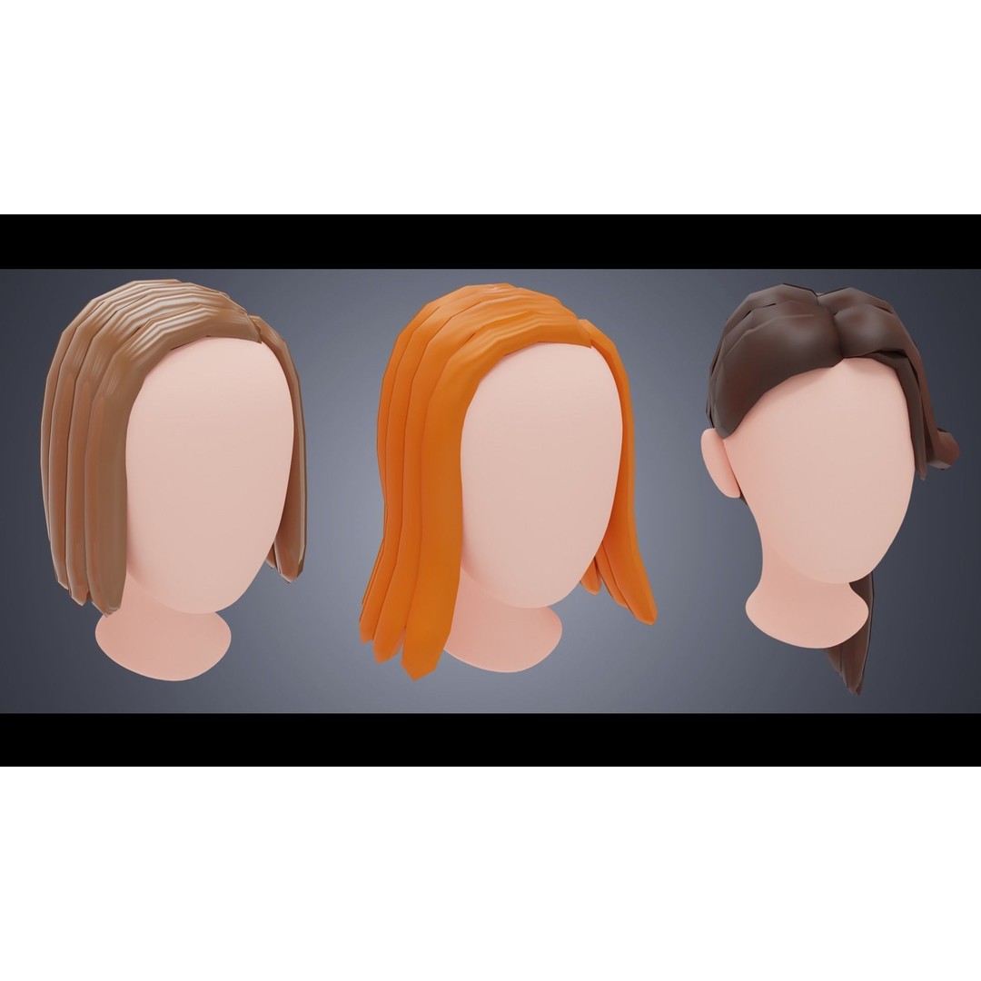 Base Haircuts 3D Model – Low Poly Stylized Haircuts for Character Design - View 9