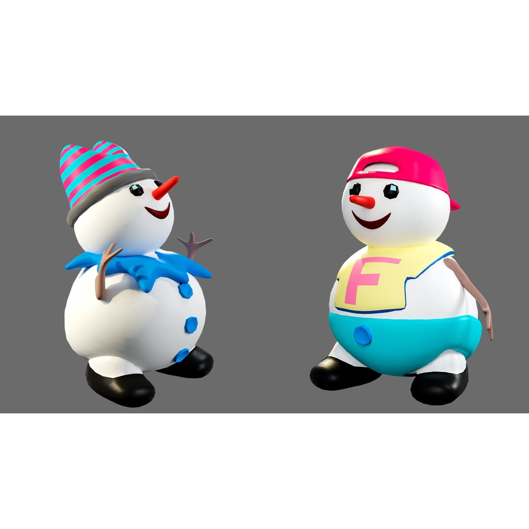 Funny Snowmen 3D Model – Low Poly Character Set, Game Ready, FBX - View 10