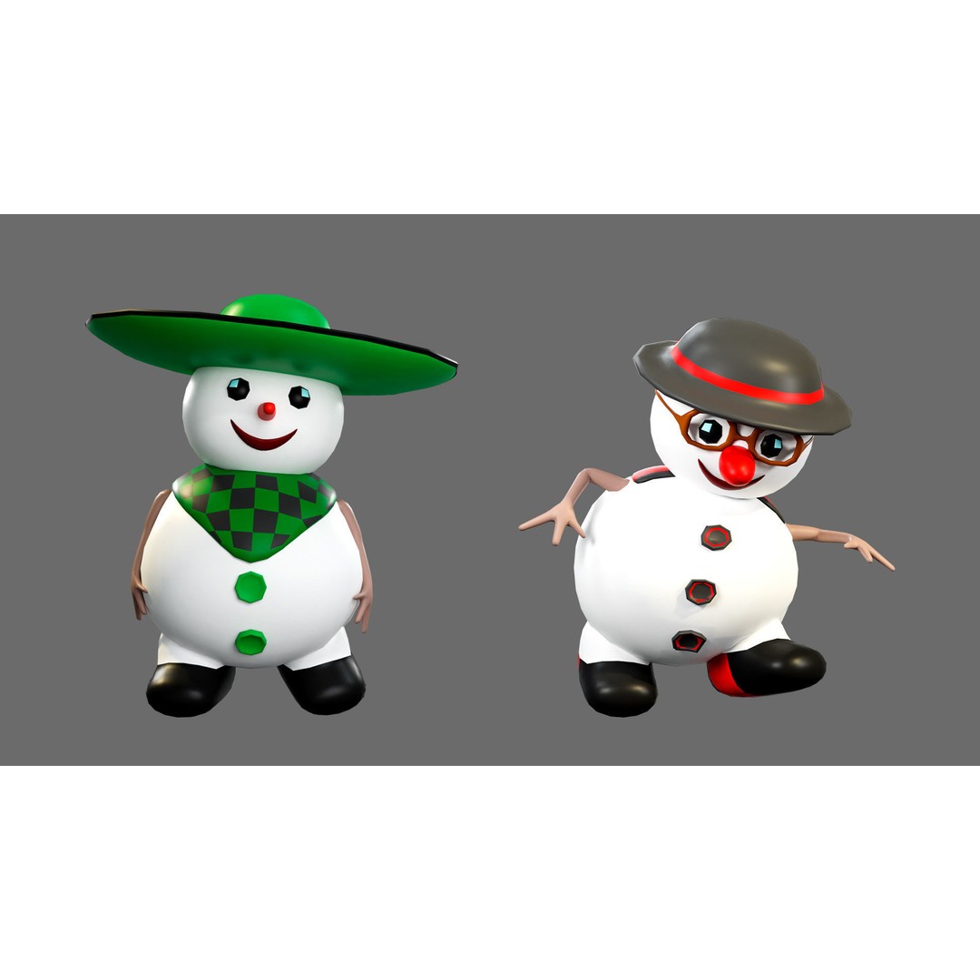 Funny Snowmen 3D Model – Low Poly Character Set, Game Ready, FBX - View 11