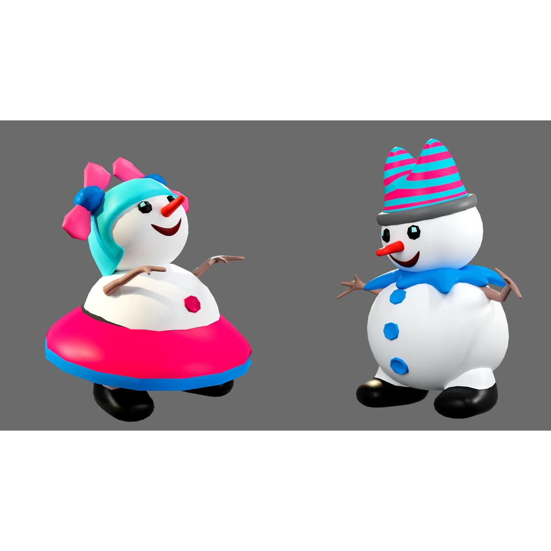Funny Snowmen 3D Model – Low Poly Character Set, Game Ready, FBX - View 13