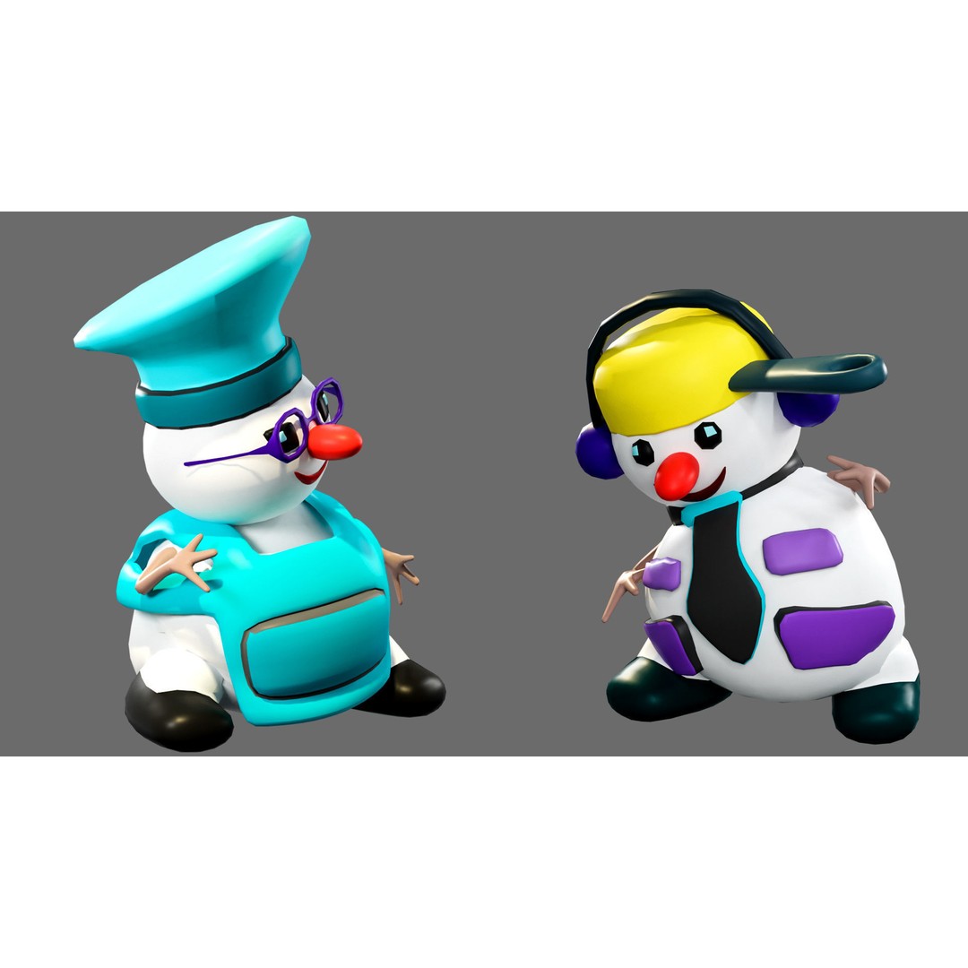 Funny Snowmen 3D Model – Low Poly Character Set, Game Ready, FBX - View 14