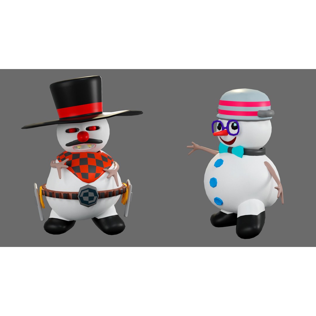 Funny Snowmen 3D Model – Low Poly Character Set, Game Ready, FBX - View 15