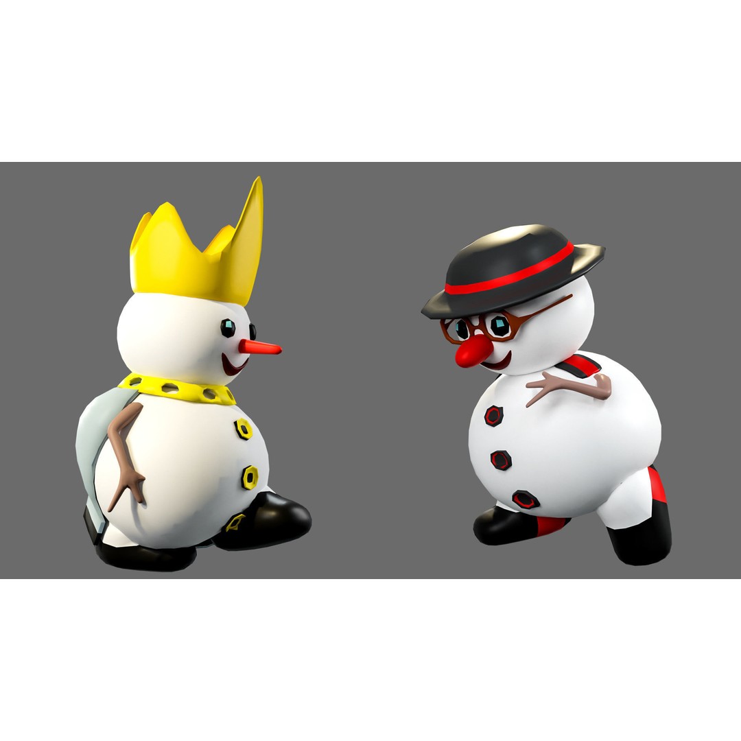 Funny Snowmen 3D Model – Low Poly Character Set, Game Ready, FBX - View 16