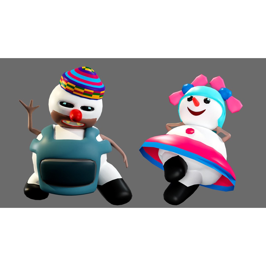 Funny Snowmen 3D Model – Low Poly Character Set, Game Ready, FBX - View 17