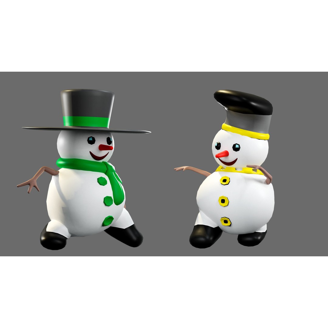 Funny Snowmen 3D Model – Low Poly Character Set, Game Ready, FBX - View 19