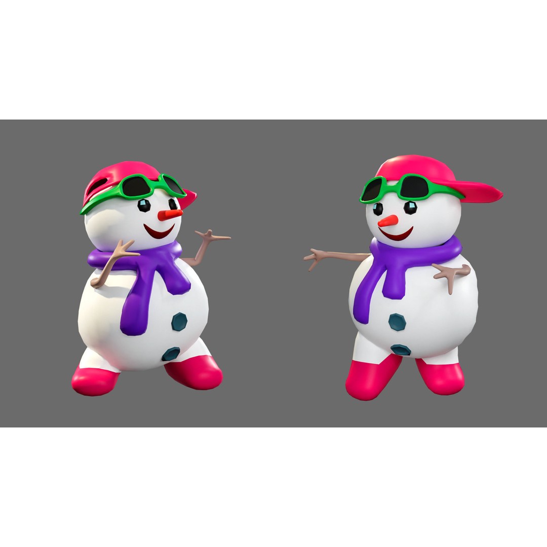 Funny Snowmen 3D Model – Low Poly Character Set, Game Ready, FBX - View 20