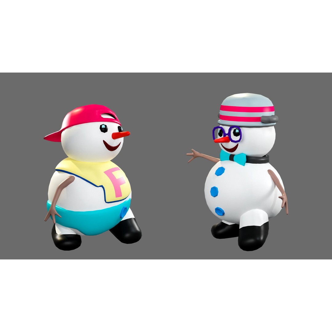 Funny Snowmen 3D Model – Low Poly Character Set, Game Ready, FBX - View 21